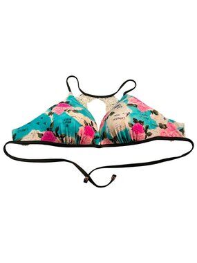 Betsey Johnson Vintage Rose Bikini Top Womens Floral Lace Back Triangle Straps